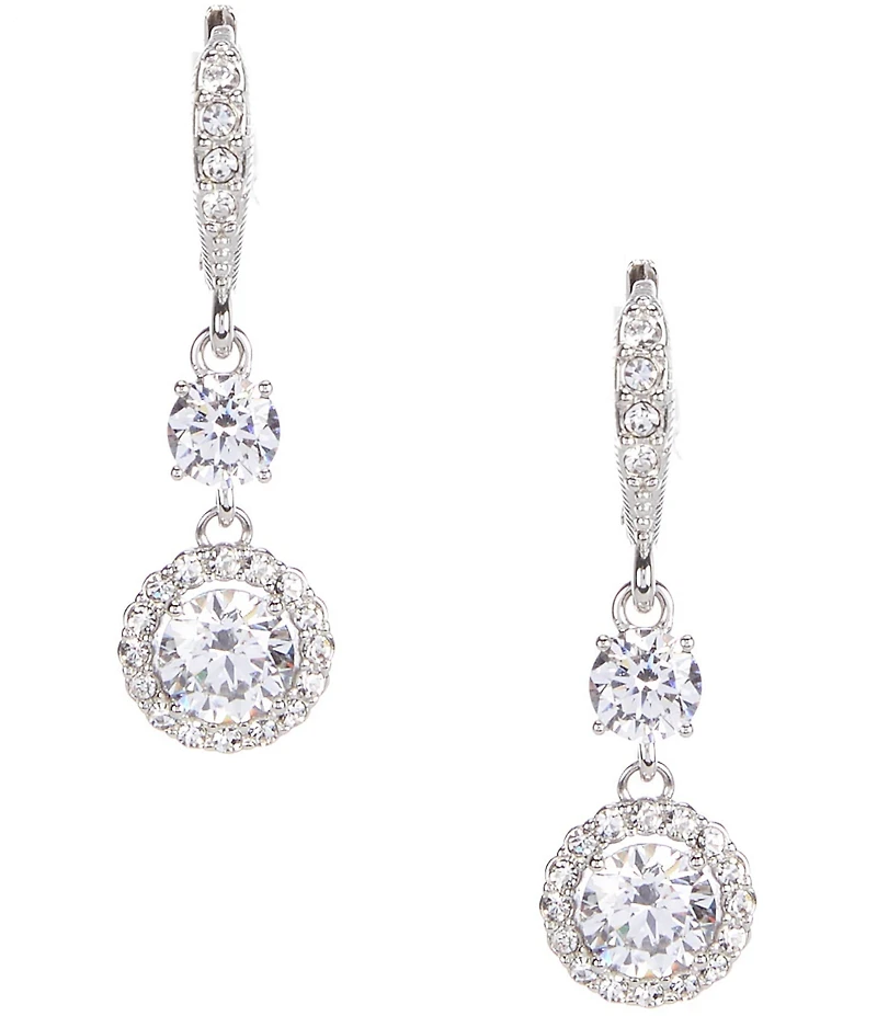Givenchy Silver Tone Crystal CZ Halo Double Drop Earrings