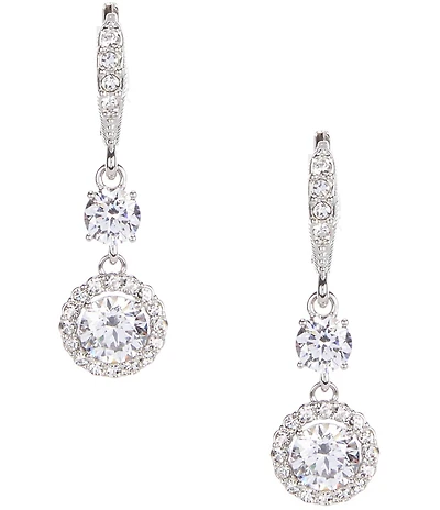 Givenchy Silver Tone Crystal CZ Halo Double Drop Earrings