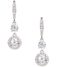 Givenchy Silver Tone Crystal CZ Halo Double Drop Earrings