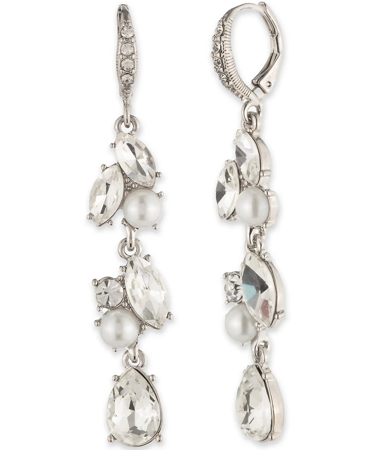 Givenchy Crystal and White Pearl Linear Earrings