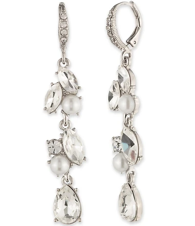 Givenchy Crystal and White Pearl Linear Earrings