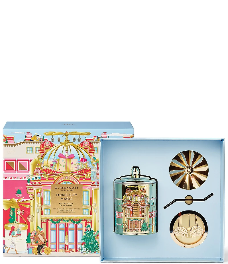 Glasshouse Fragrance Music City Magic Candle & Spinning Carousel