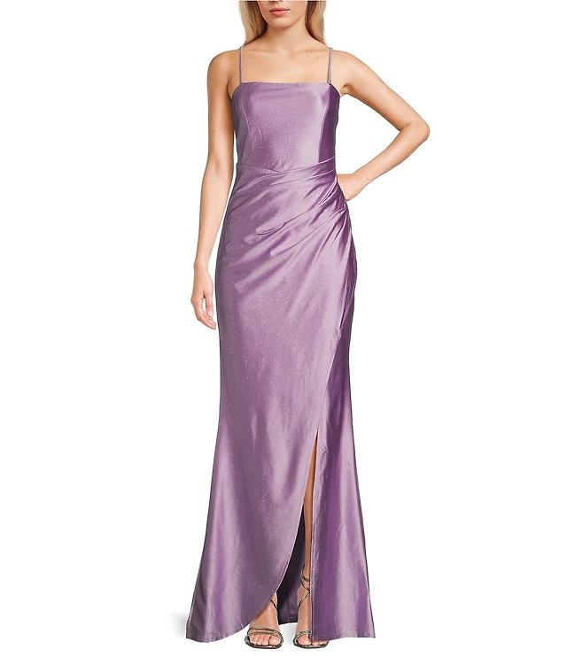 Honey and Rosie Glitter Pleated Side Slit Long Dress | Brazos Mall Honey and Rosie Glitter Pleated Side Slit Long Dress | Brazos Mall