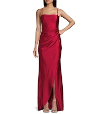 Honey and Rosie Glitter Pleated Side Slit Long Dress