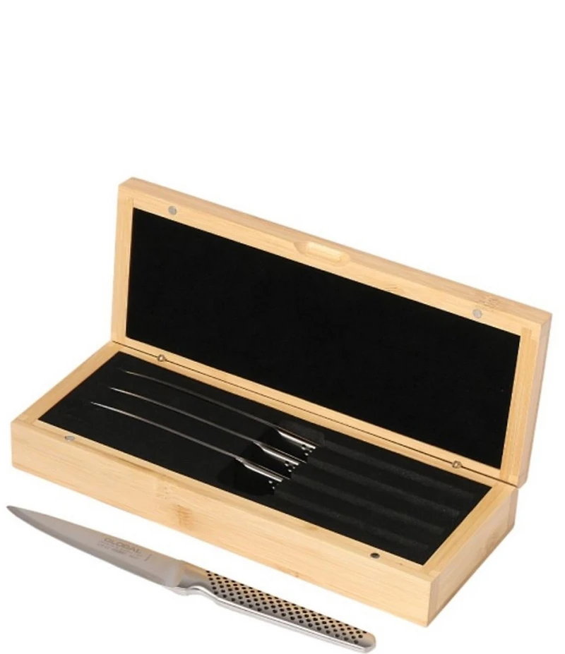 Global 4-Piece Steak Knife Set With Bamboo Box