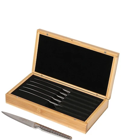 Global 6-Piece Steak Knife Set With Bamboo Box