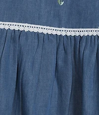 Go Softly Embroidered Bees Short Sleeve Snap Front Denim Patio Dress