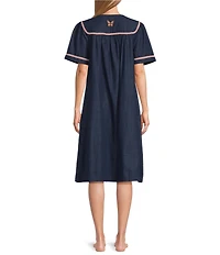 Go Softly Embroidered Butterfly Denim Short Sleeve Snap-Front Patio Dress