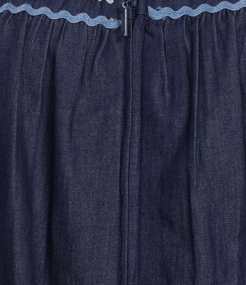 Go Softly Embroidered Sea Life Short Sleeve Zip-Front Denim Patio Dress