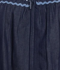 Go Softly Embroidered Sea Life Short Sleeve Zip-Front Denim Patio Dress