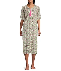 Go Softly Floral Print Short Sleeve V-Neck Zip-Front Crinkle Patio Dress