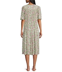 Go Softly Floral Print Short Sleeve V-Neck Zip-Front Crinkle Patio Dress