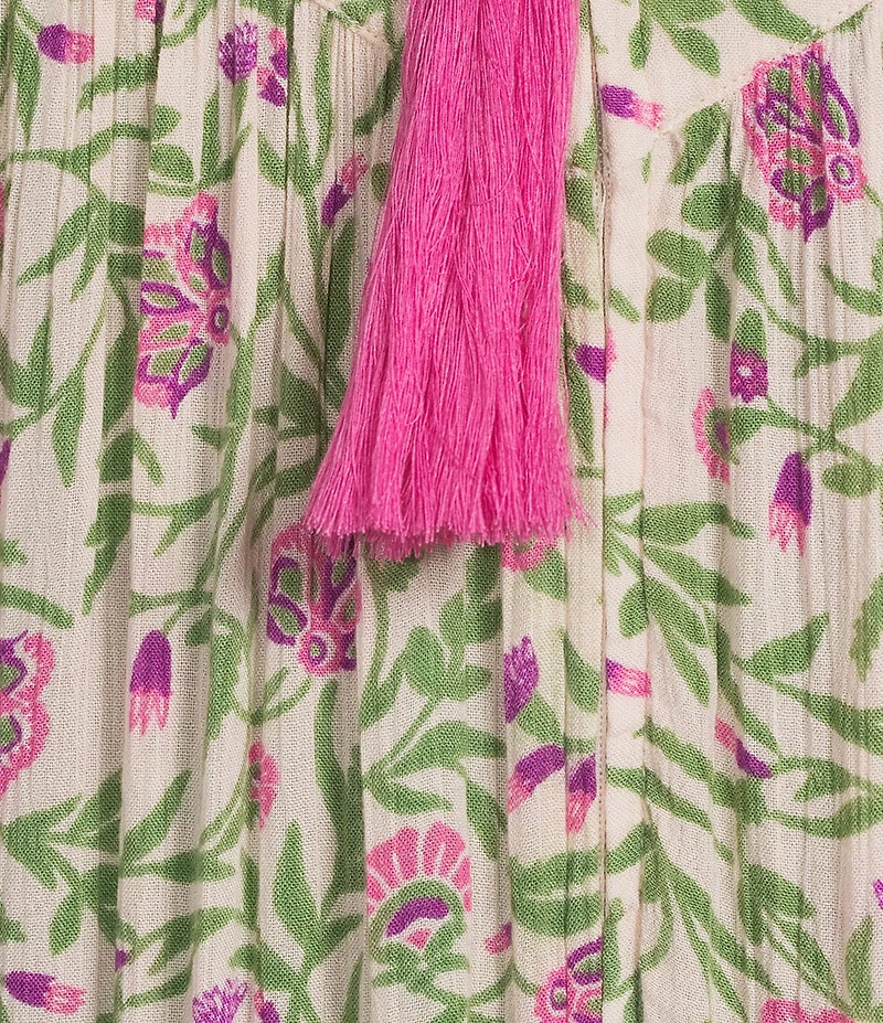 Go Softly Floral Print Short Sleeve V-Neck Zip-Front Crinkle Patio Dress