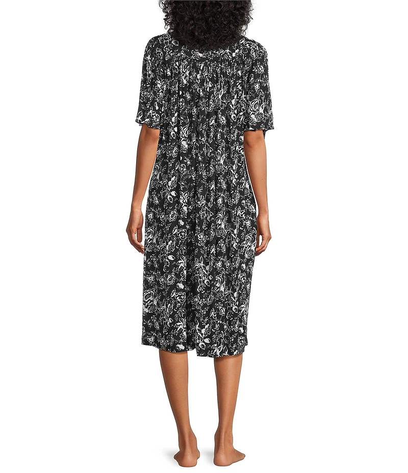 Go Softly Floral Print Short Sleeve V-Neck Zip-Front Patio Dress