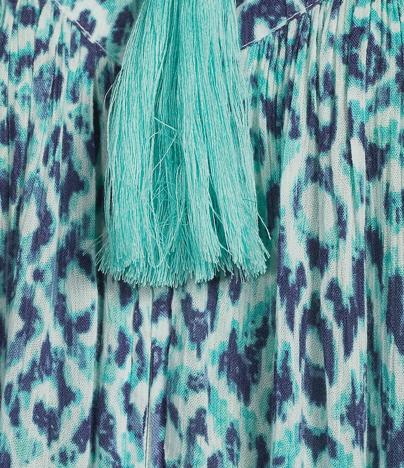 Go Softly Ikat Print V-Neck Short Sleeve Zip-Front Crinkle Patio Dress