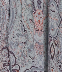Go Softly Paisley Short Sleeve V-Neck Zip-Front Crinkle Patio Dress