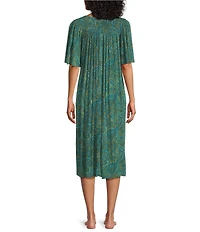 Go Softly Paisley Short Sleeve V-Neck Zip-Front Crinkle Patio Dress