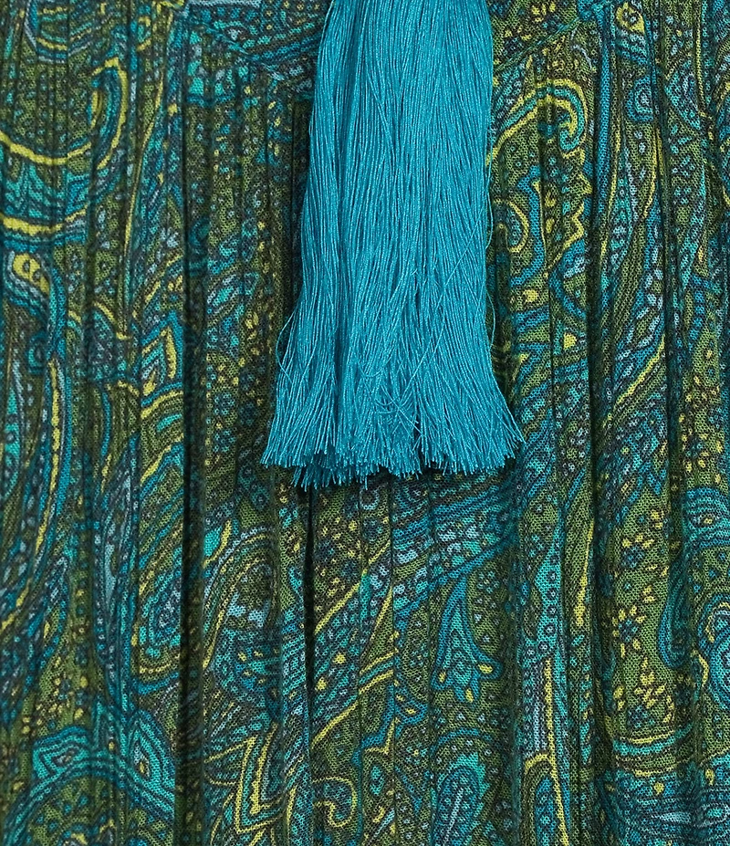 Go Softly Paisley Short Sleeve V-Neck Zip-Front Crinkle Patio Dress