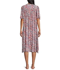 Go Softly Paisley Short Sleeve V-Neck Zip-Front Crinkle Patio Dress