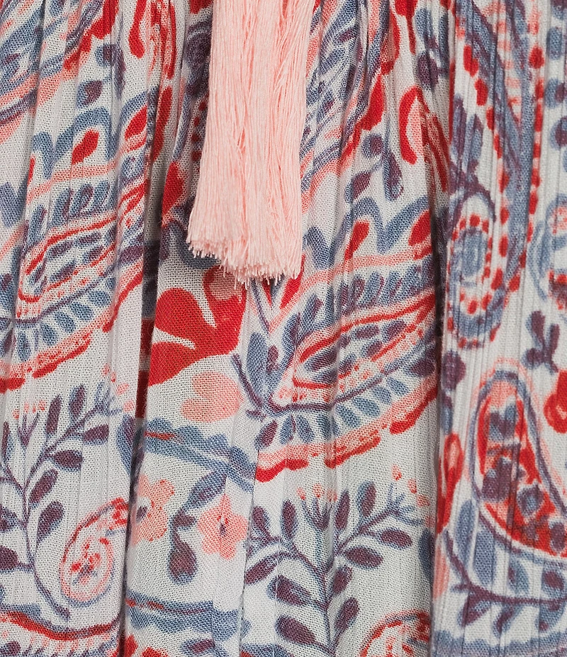 Go Softly Paisley Short Sleeve V-Neck Zip-Front Crinkle Patio Dress