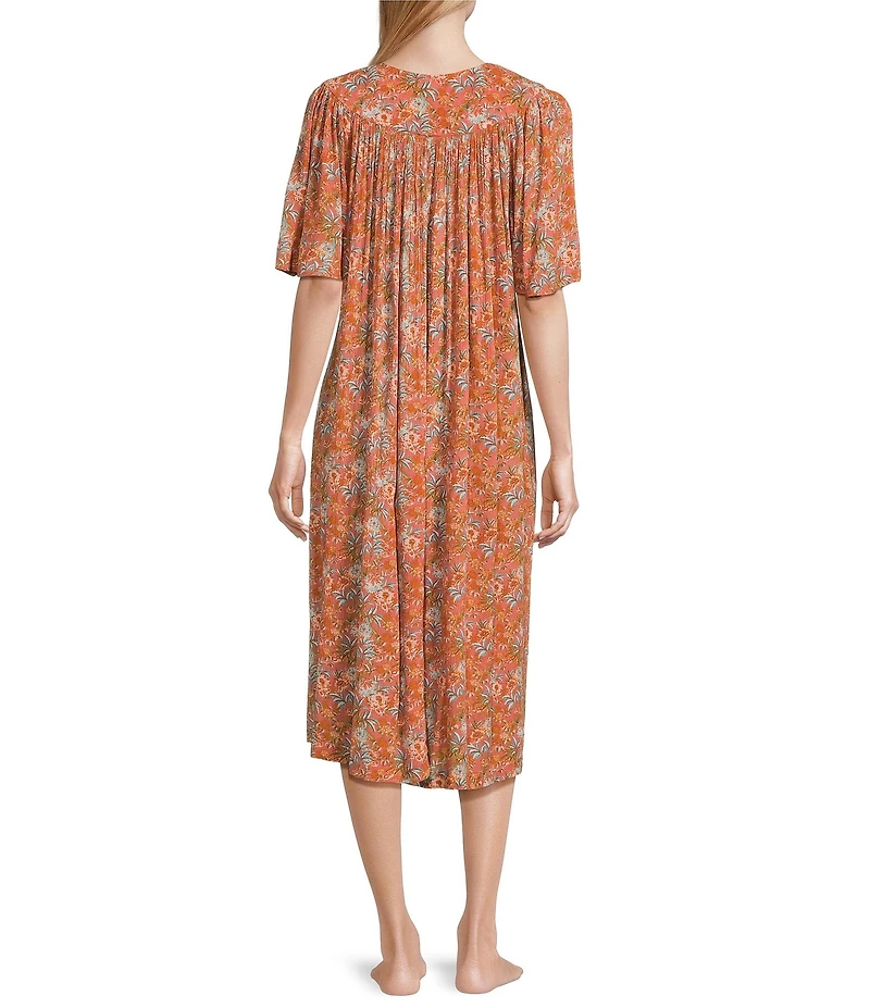 Go Softly Palm Print Short Sleeve V-Neck Zip-Front Patio Dress
