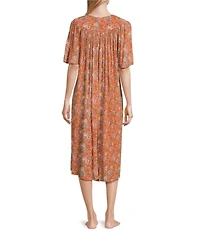 Go Softly Palm Print Short Sleeve V-Neck Zip-Front Patio Dress