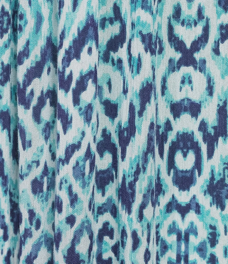 Go Softly Plus Size Ikat Print V-Neck Short Sleeve Zip-Front Crinkle Patio Dress