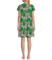 Go Softly Pretty Palms Print Short Sleeve V-Neck Zip-Front Knit Patio Dress