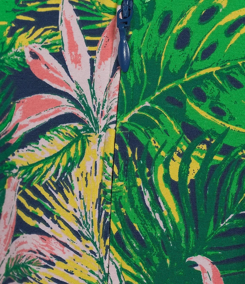 Go Softly Pretty Palms Print Short Sleeve V-Neck Zip-Front Knit Patio Dress