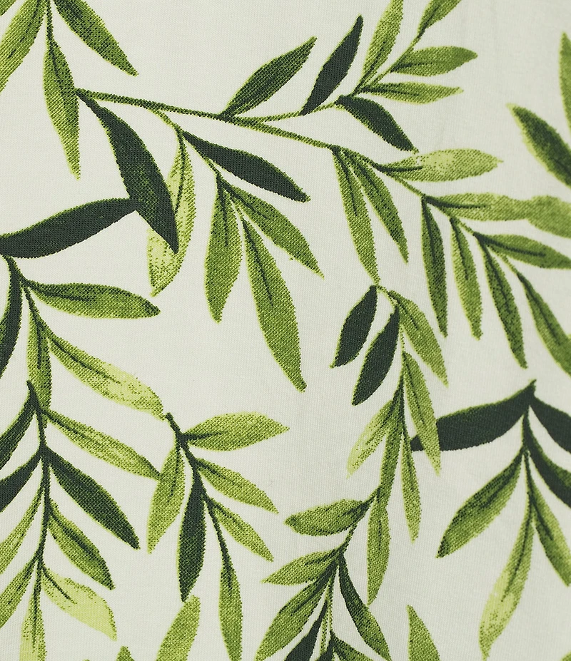 Go Softly Short Sleeve V-Neck Zip-Front Knit Leaf Print Patio Dress