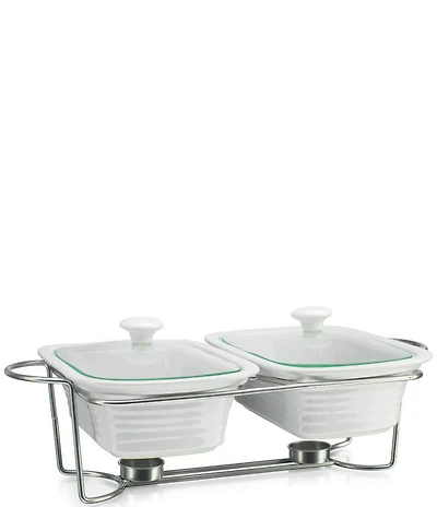 Godinger 3 Quart Double Baker with Stand and Warming Tea Light Holder
