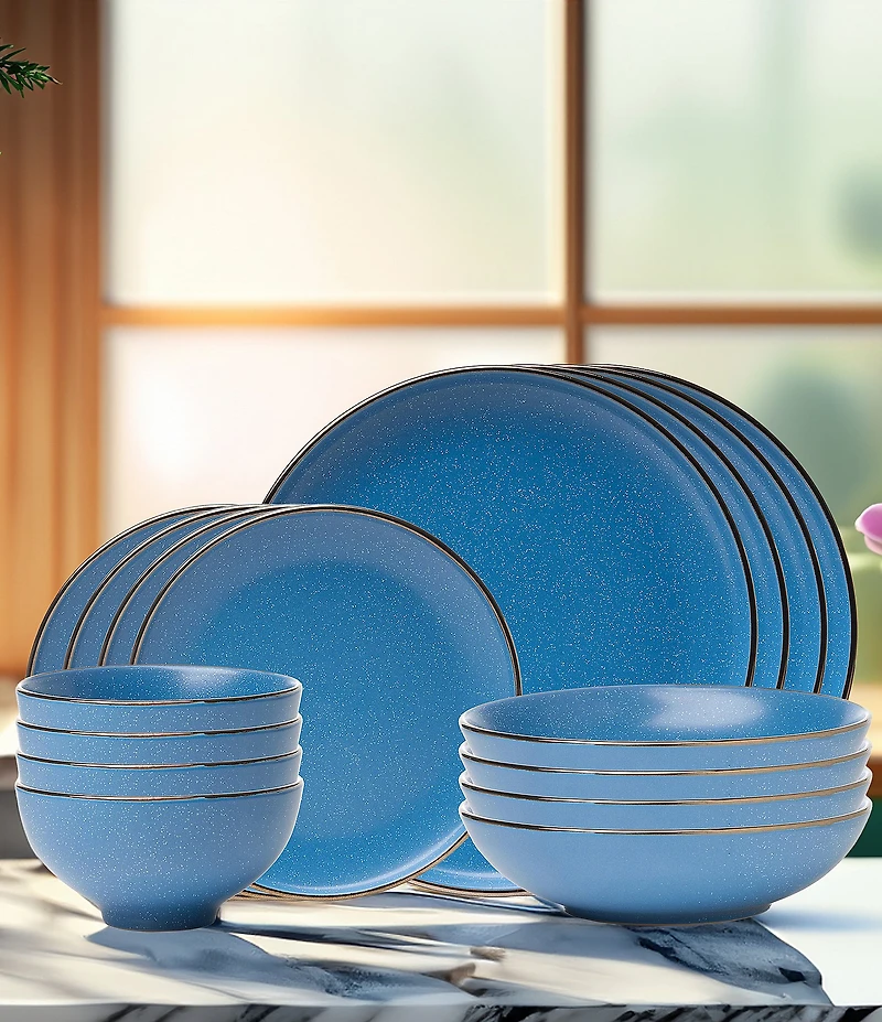 Godinger Beaumont Blue Stoneware 16-Piece Dinnerware Set, Service for 4