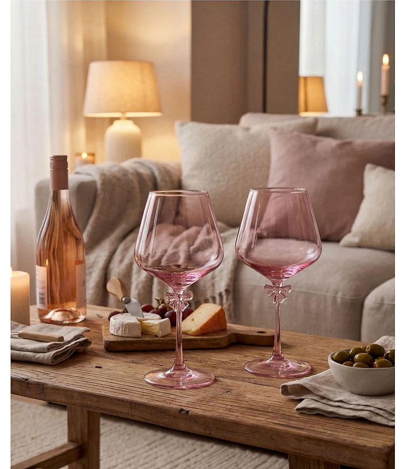 Godinger Pink Bow White Novelty Wine Glasses, Set of 2