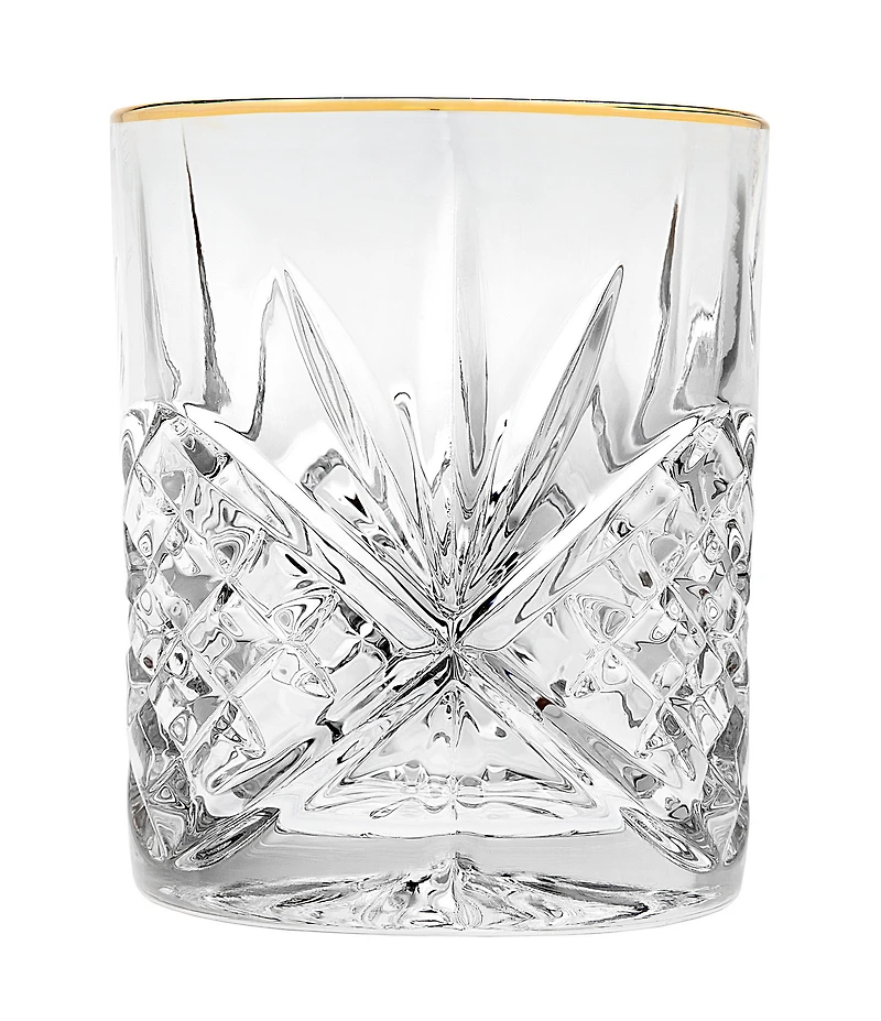 Godinger Dublin 4-Piece Gold-Rimmed Handcrafted Crystal Double Old Fashioned Glass Set