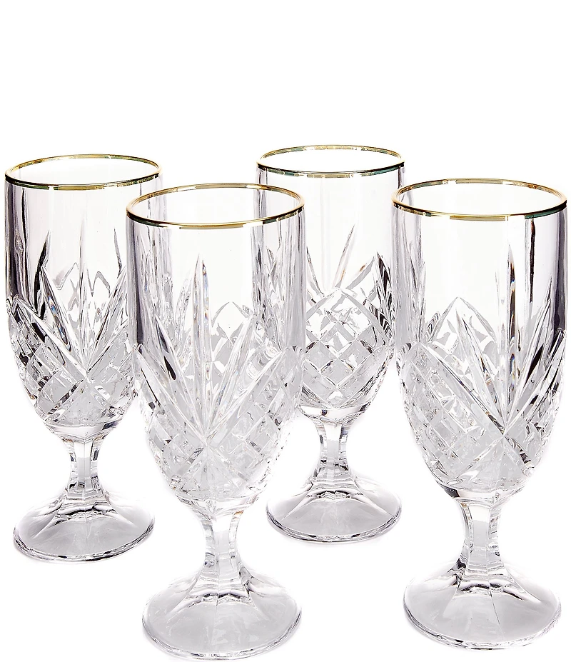 Godinger Dublin Gold-Rimmed Handcrafted Crystal Iced Beverage Glasses Set of 4