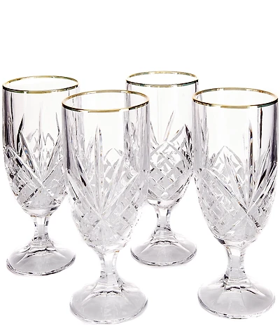 Godinger Dublin Gold-Rimmed Handcrafted Crystal Iced Beverage Glasses Set of 4