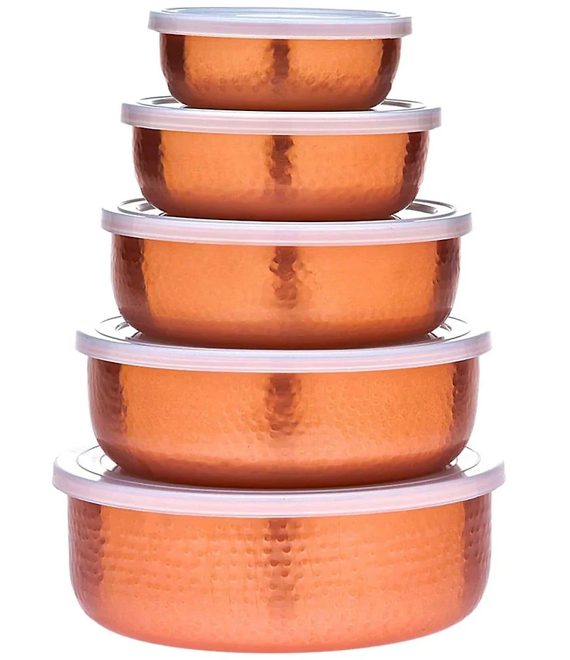 Godinger Hammered Copper Storage Bowls with Lids, Set of 5