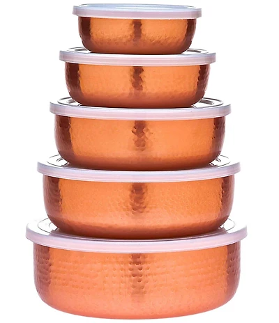 Godinger Hammered Copper Storage Bowls with Lids, Set of 5