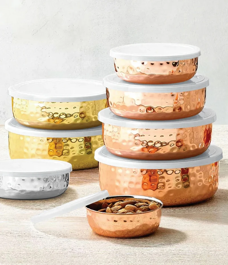 Godinger Hammered Copper Storage Bowls with Lids, Set of 5