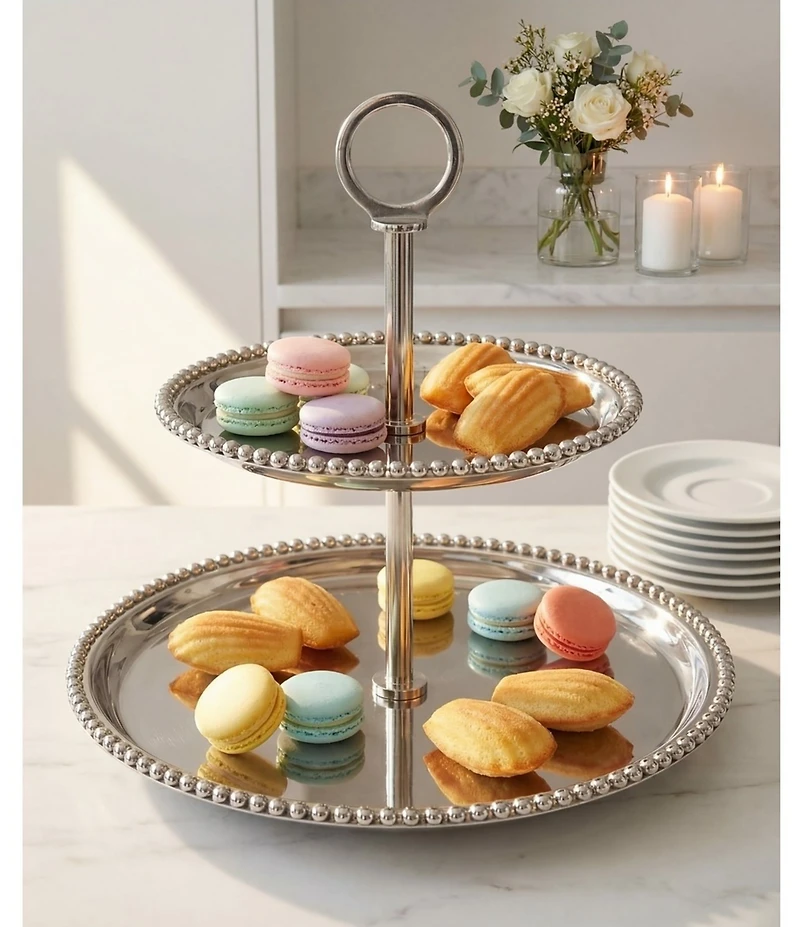Godinger Perles Stainless Steel 2 Tiered Server, 12#double;