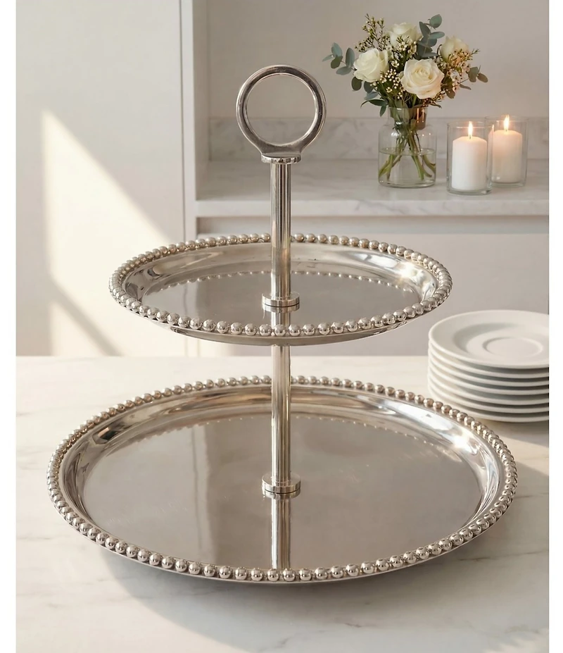 Godinger Perles Stainless Steel 2 Tiered Server, 12#double;