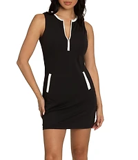 GOLD HINGE Half-Zip Crew Neck Sleeveless Pocket Dress