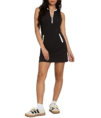 GOLD HINGE Half-Zip Crew Neck Sleeveless Pocket Dress