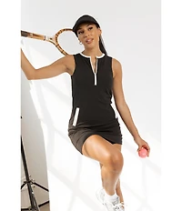 GOLD HINGE Half-Zip Crew Neck Sleeveless Pocket Dress
