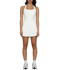 GOLD HINGE Scoop Neck Sleeveless Criss-Cross Back Pleated Tennis Dress