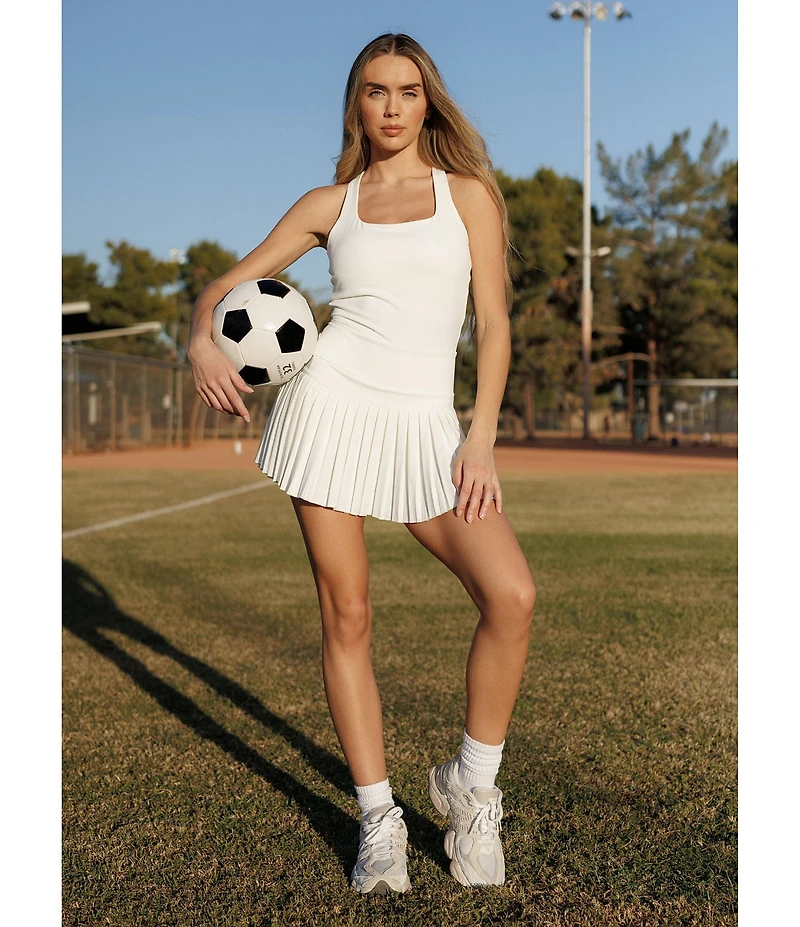 GOLD HINGE Scoop Neck Sleeveless Criss-Cross Back Pleated Tennis Dress