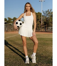 GOLD HINGE Scoop Neck Sleeveless Criss-Cross Back Pleated Tennis Dress