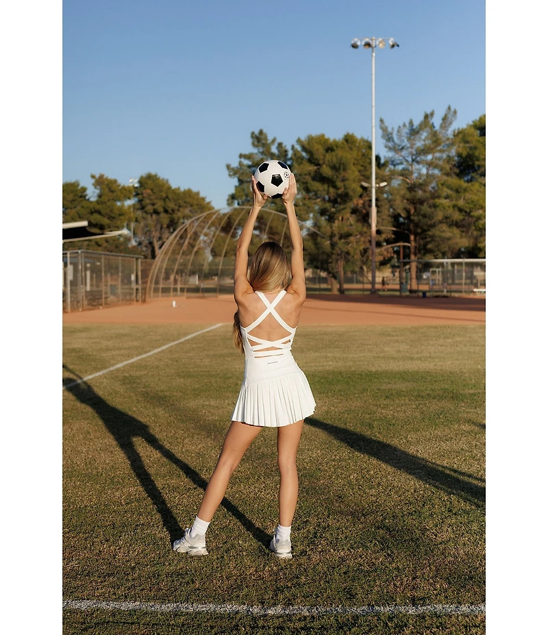 GOLD HINGE Scoop Neck Sleeveless Criss-Cross Back Pleated Tennis Dress