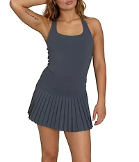 GOLD HINGE Scoop Neck Sleeveless Criss-Cross Back Pleated Tennis Dress