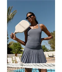 GOLD HINGE Scoop Neck Sleeveless Criss-Cross Back Pleated Tennis Dress